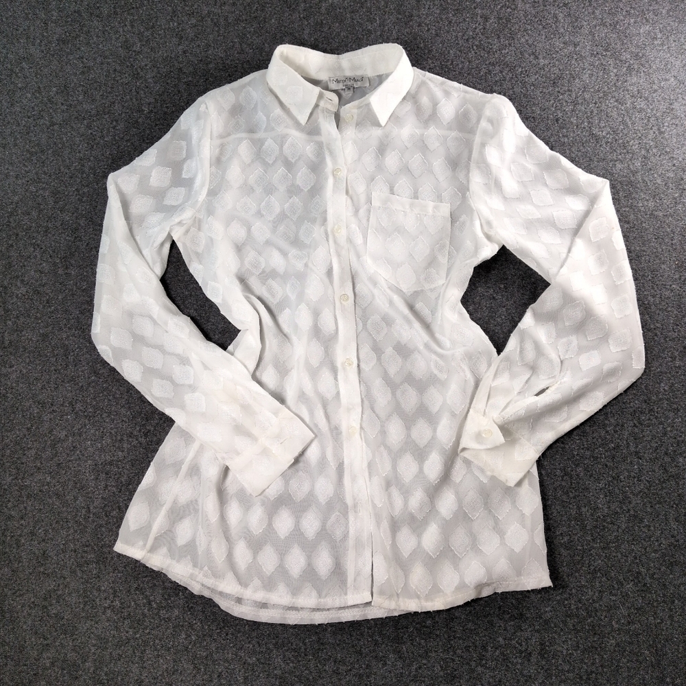 Mimi-Muà Firenze White Sheer Women's Top Office Siren Size Medium